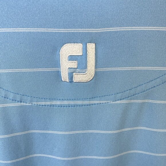 Footjoy Polo Shirt Mens Size L Blue Striped Golf Athletic Fit Foot Joy Stretch - Picture 8 of 11
